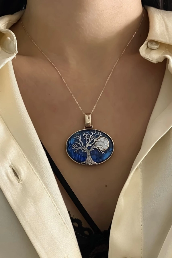 Hayat Ağacı Detaylı Okyanus Sedefi Kolye