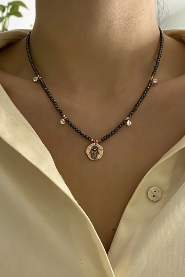 Hematit Hamsa Kolye