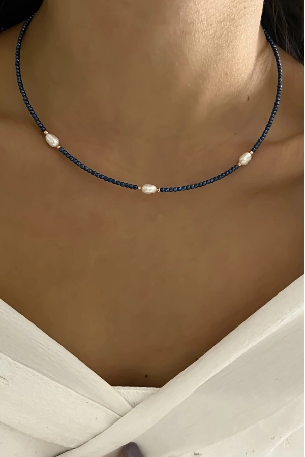 Hematit ve İncili Kolye