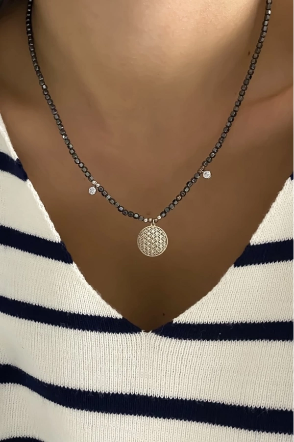 Hematit Yaşam Çiçeği Kolye