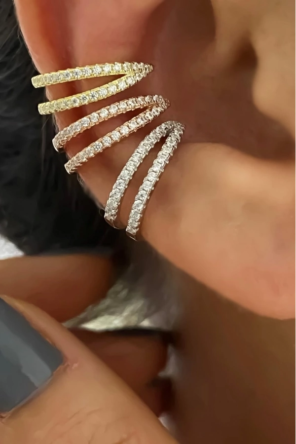 İki Sıra Taşlı Earcuff Küpe