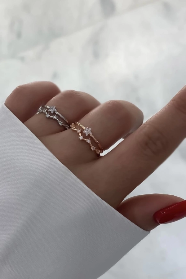 İkili Taş Detaylı Yüzük