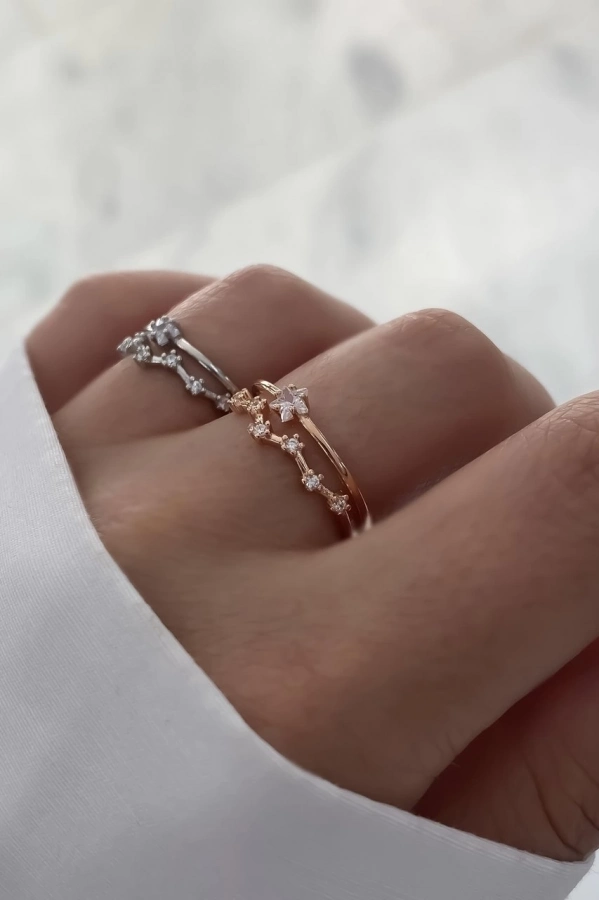 İkili Taş Detaylı Yüzük