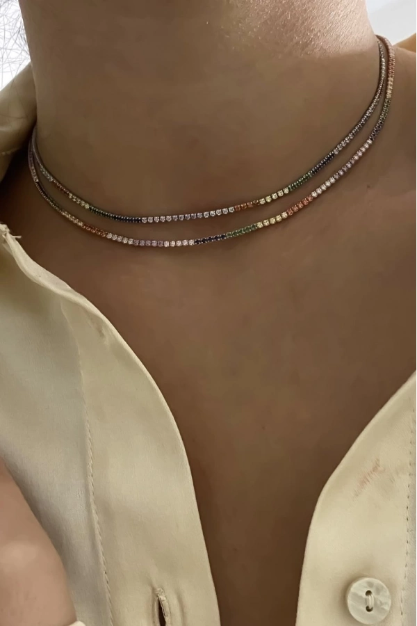 İnce Mix Taşlı Su Yolu Kolye