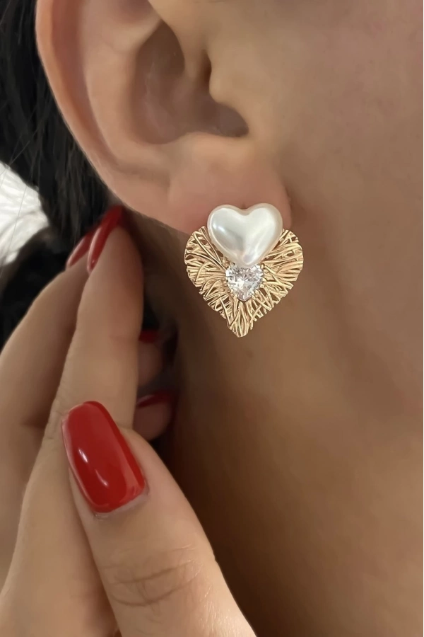 İnci Kalp Küpe