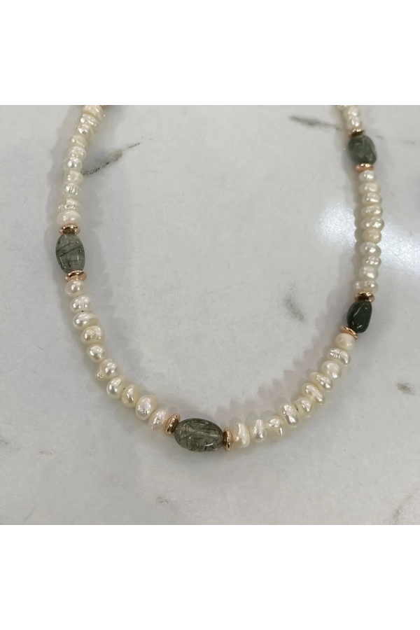 İnci Malahit Detaylı Kolye