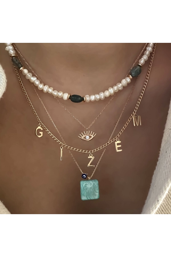 İnci Malahit Detaylı Kolye