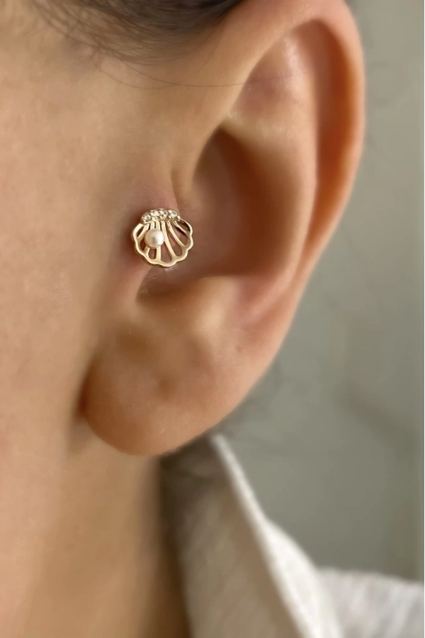 İncili Denizkabuğu Piercing Küpe