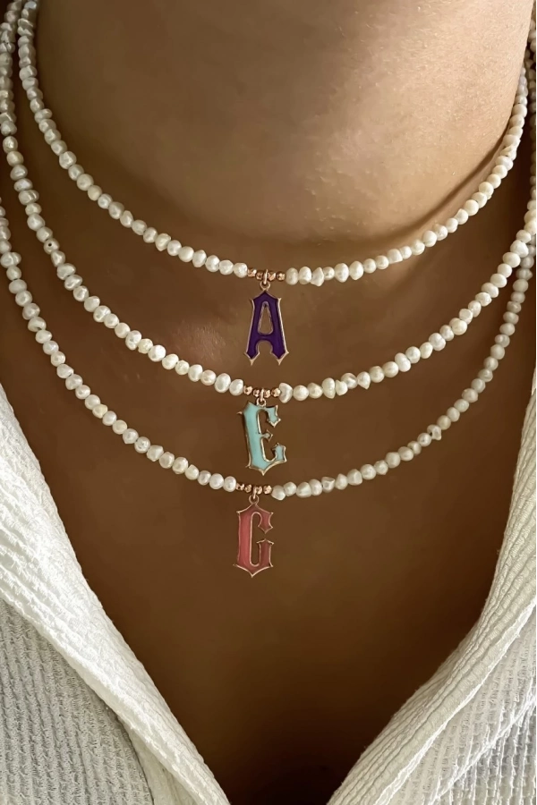 İncili Mineli Harf Kolye