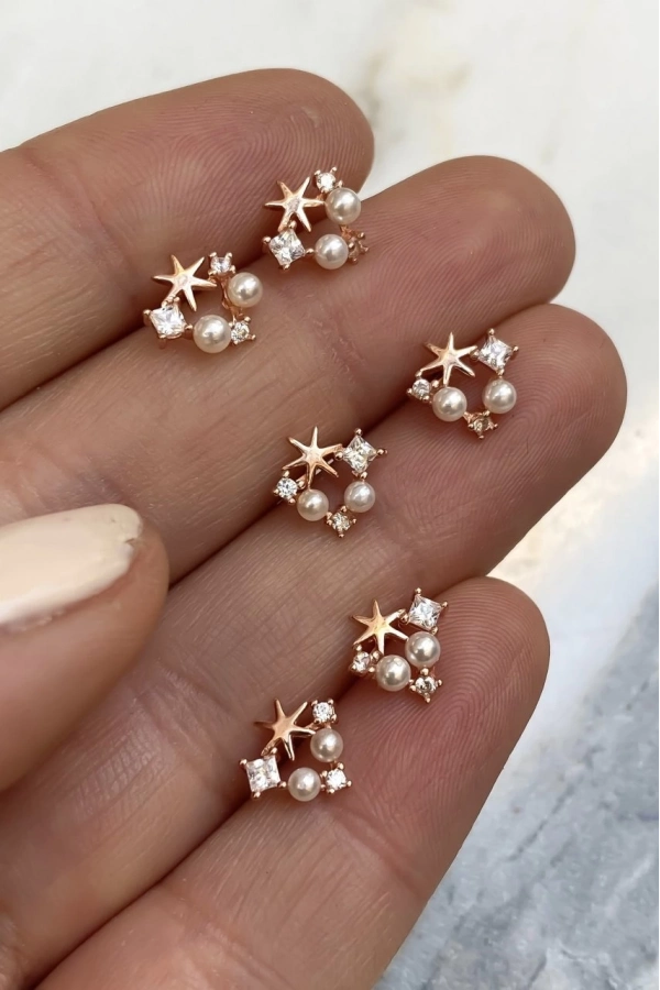 İncili Minimal Küpe