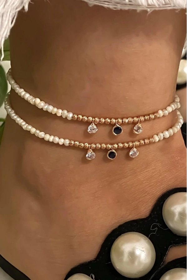 İncili Üç Taşlı Halhal