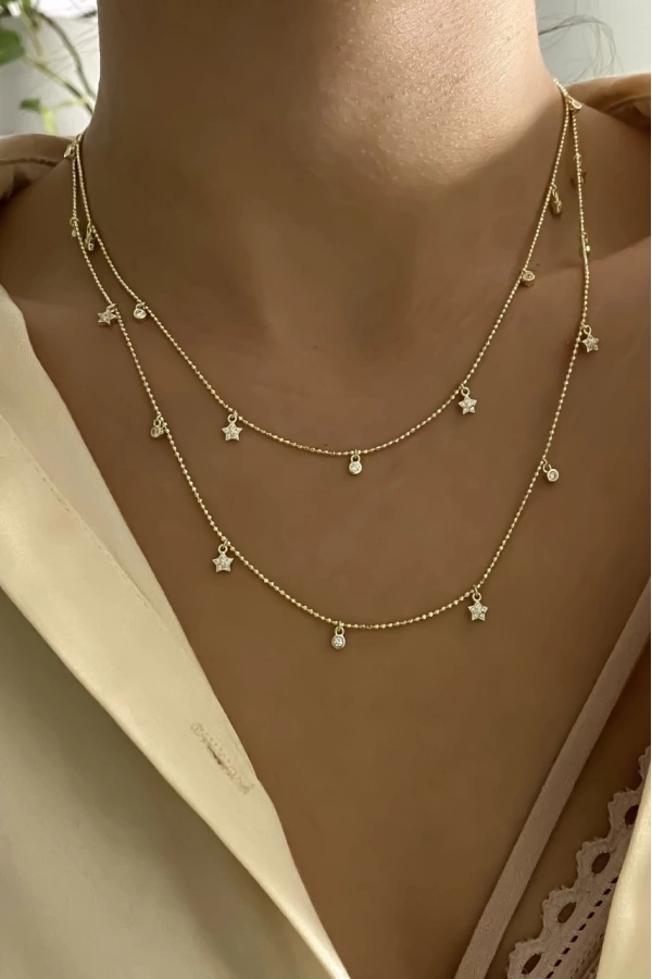İtalyan 80 cm Yıldız Detaylı Kolye
