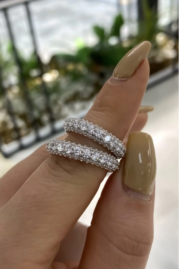 İthal Bombeli Üç Sıra Taşlı Tamtur Yüzük