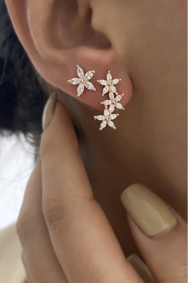 İthal Markiz Taşlı Çiçek Küpe