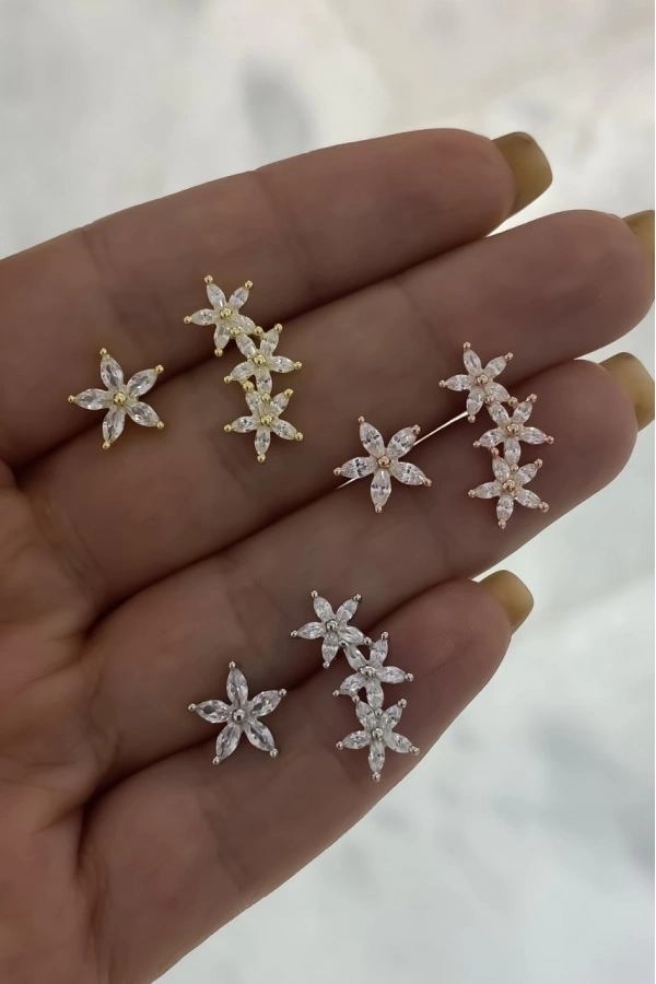 İthal Markiz Taşlı Çiçek Küpe