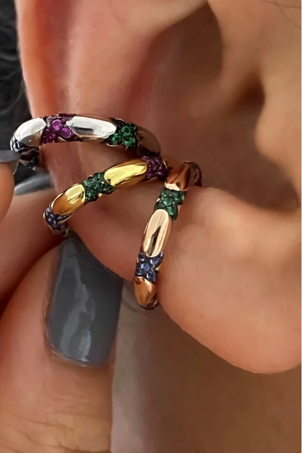 İthal Renkli Taşlı Boru Earcuff