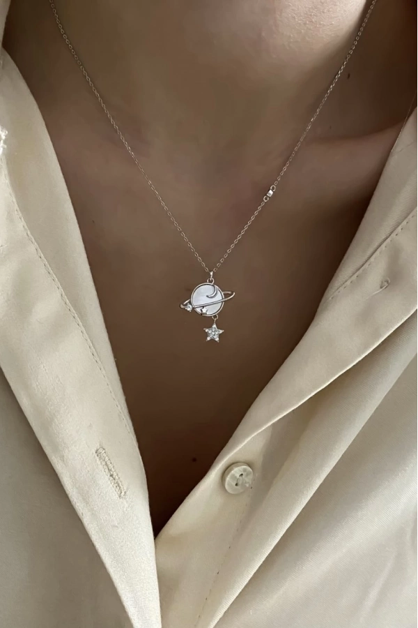 İthal Sedef Satürn Kolye