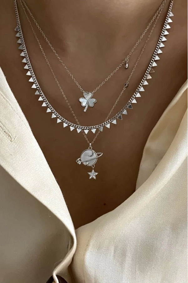 İthal Sedef Satürn Kolye