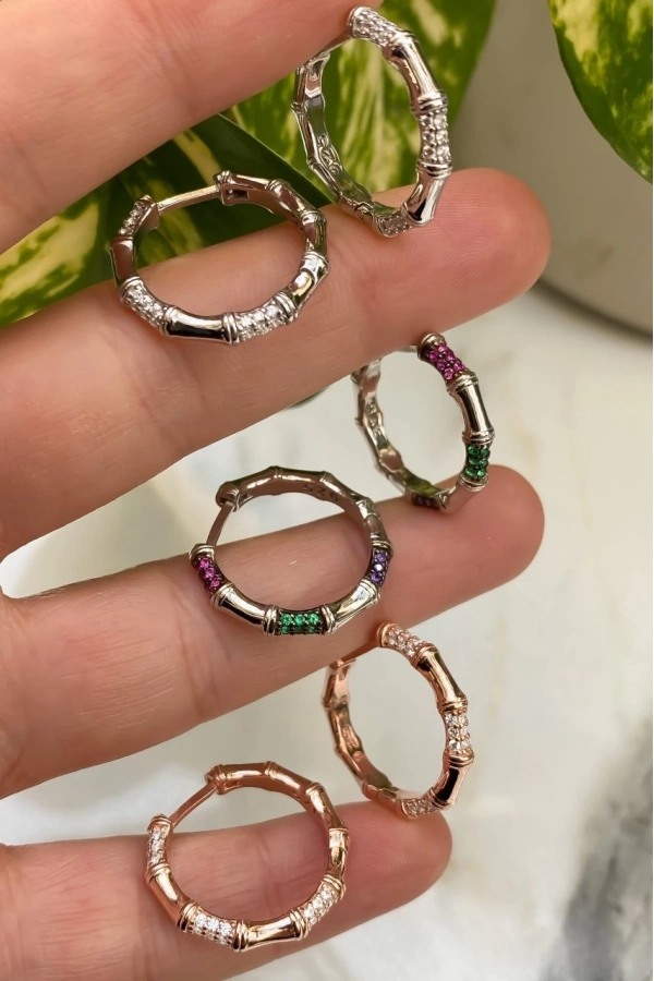 İthal Taşlı Halka Küpe