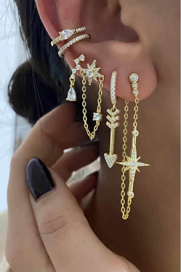 İthal  Zincirli Kutup Yıldızı Küpe