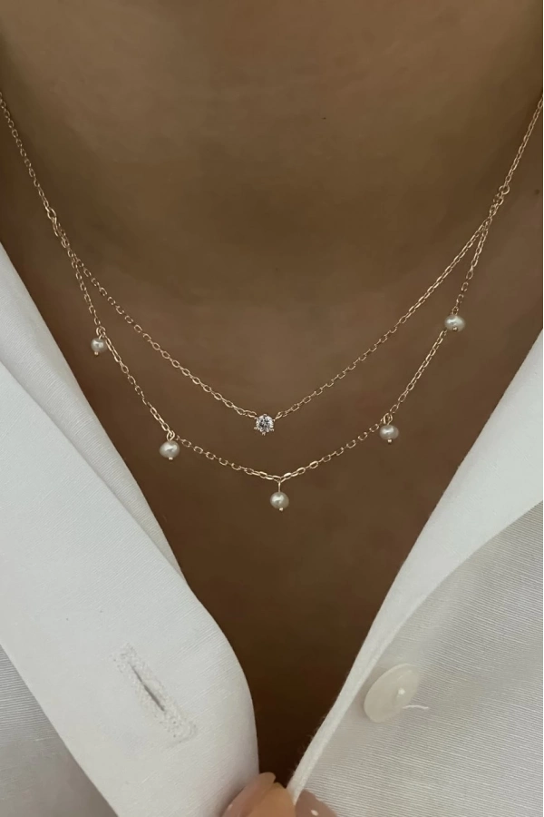 Kendinden 2li İncili Kolye