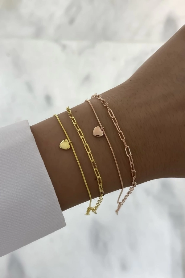 Kendinden İkili Kalp Detaylı Bileklik