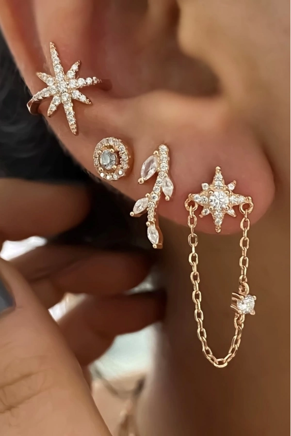 Kutup Yıldızı Earcuff Küpe