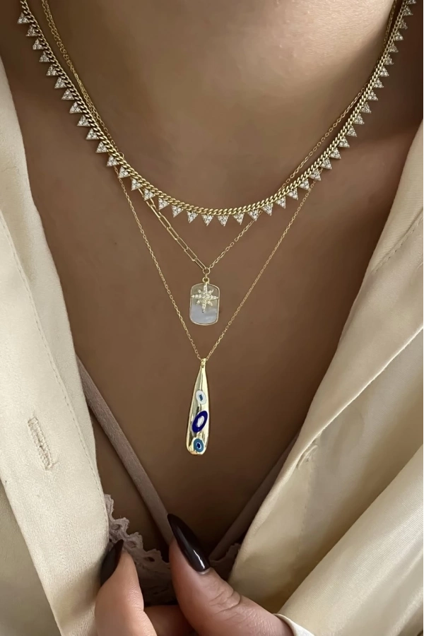 Kutup Yıldızlı Sedef Taşlı Kolye