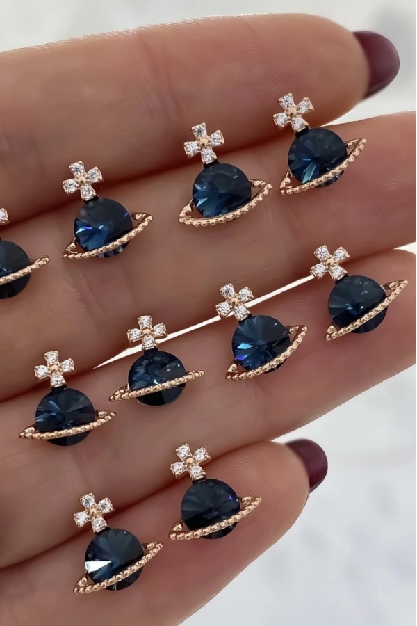 Lacivert Taşlı Küpe