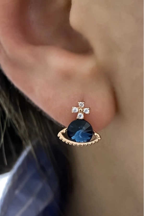 Lacivert Taşlı Küpe