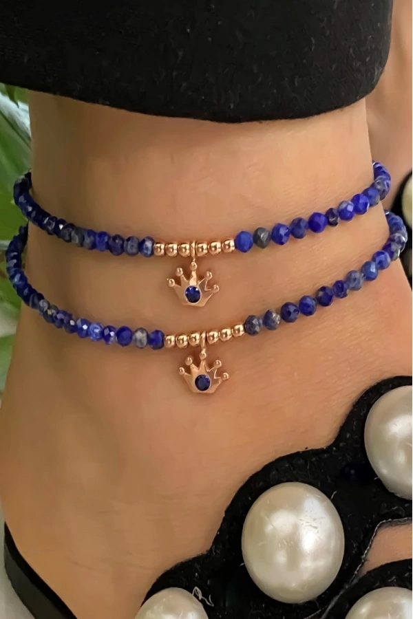 Lapis Taşlı Taç Detaylı Halhal