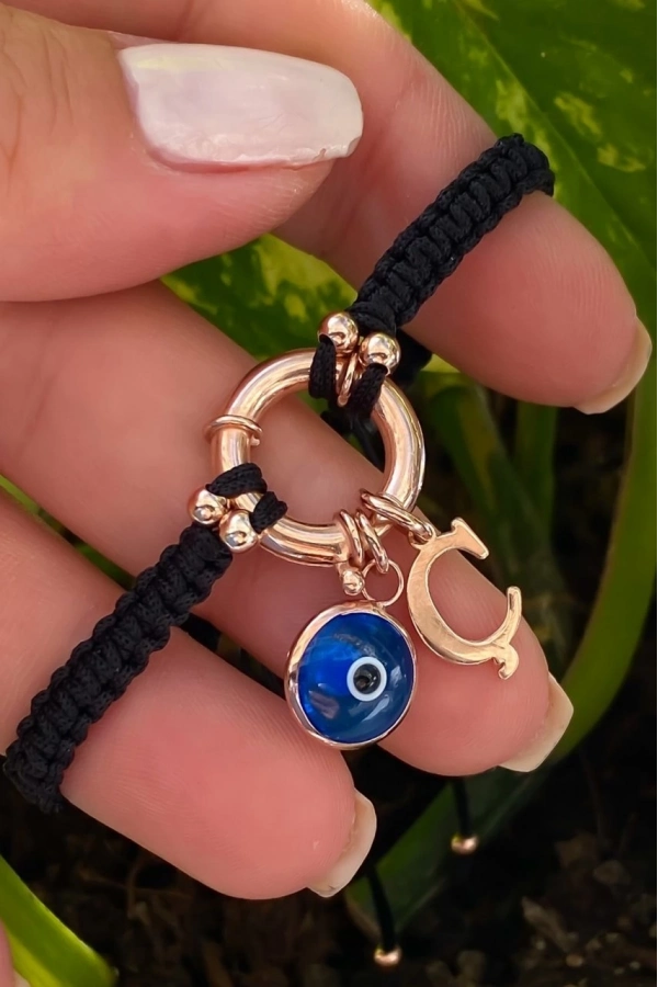 Makrome İpli Simit Kilitli Harf Bileklik