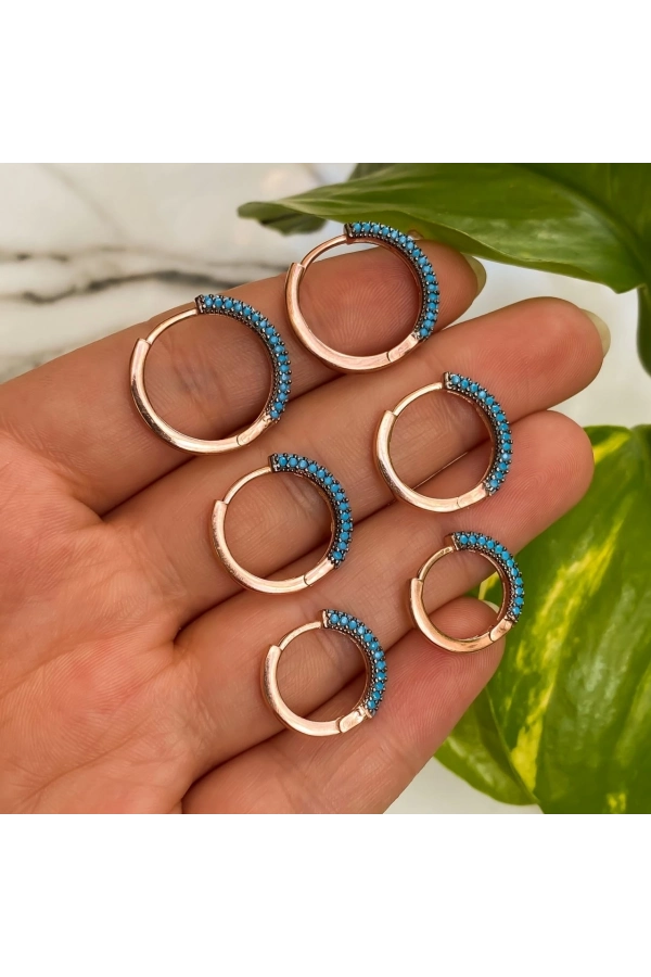 Mavi Taşlı Halka Küpe