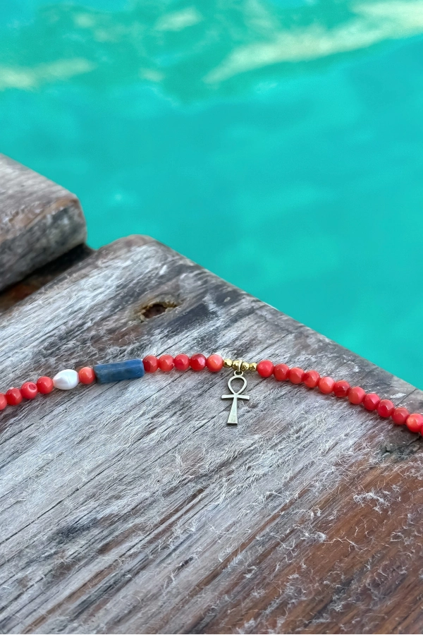 Mercan Taşlı Ankh Halhal