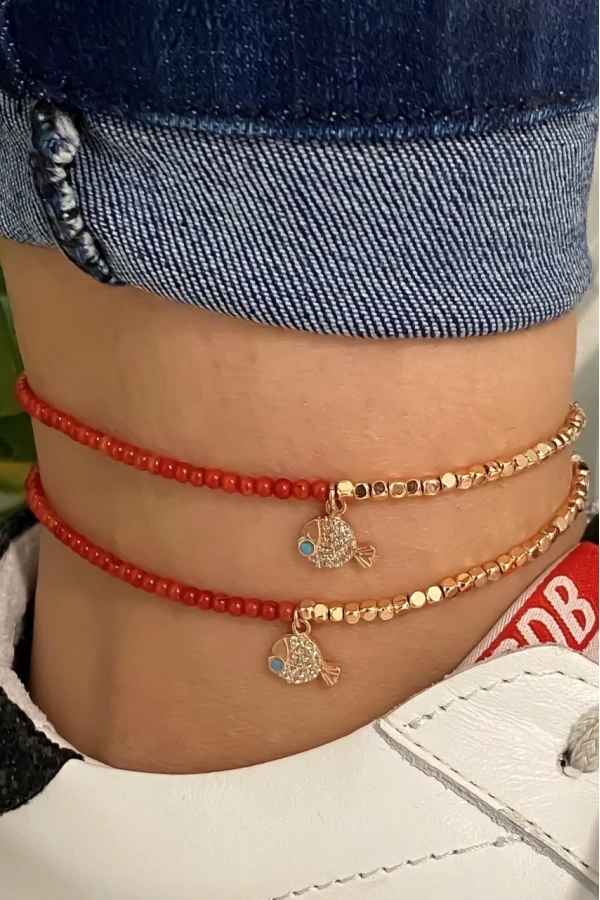 Mercan Taşlı Balık Detaylı Halhal