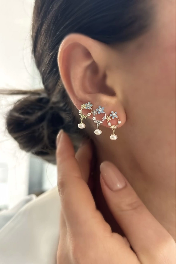 Mine İşçilikli Çiçek Küpe