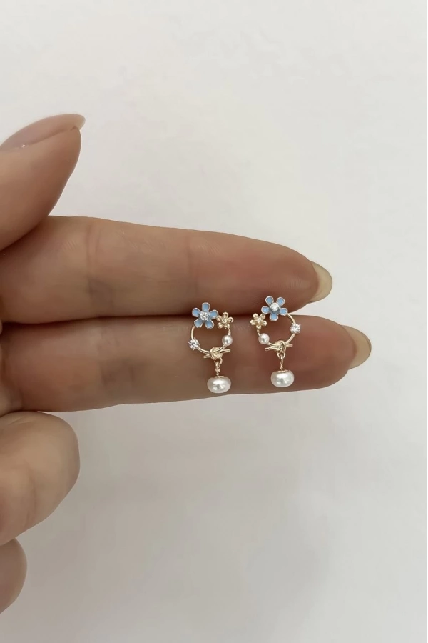 Mine İşçilikli Çiçek Küpe