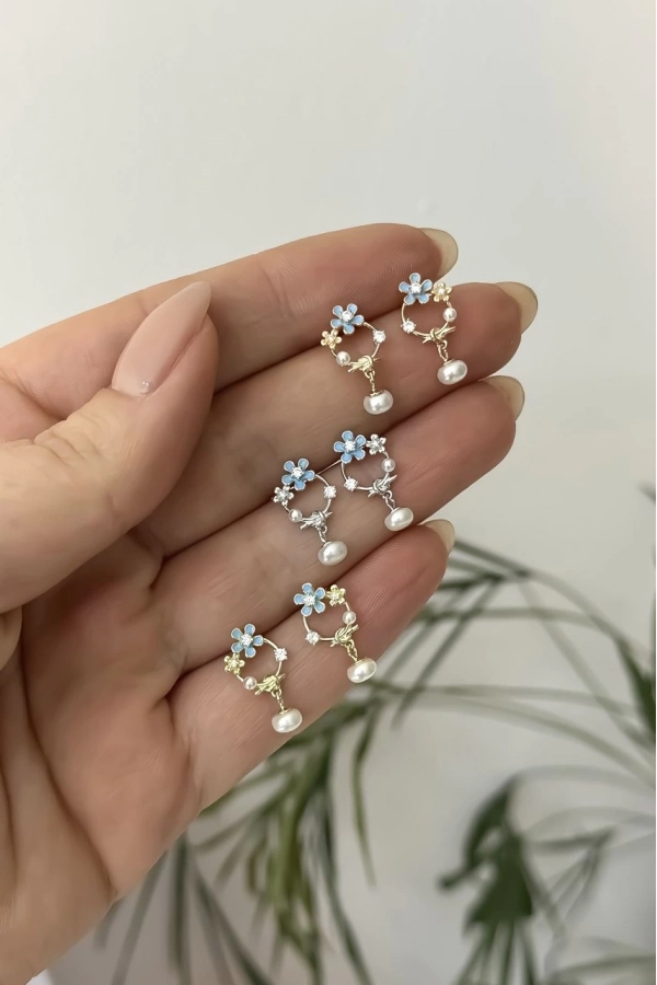 Mine İşçilikli Çiçek Küpe