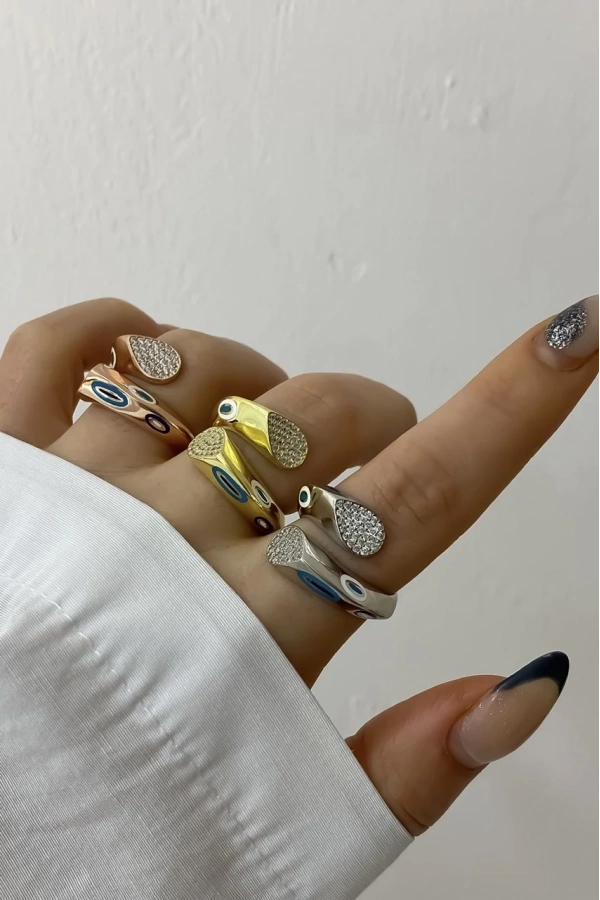 Mine İşçilikli Taşlı Yüzük