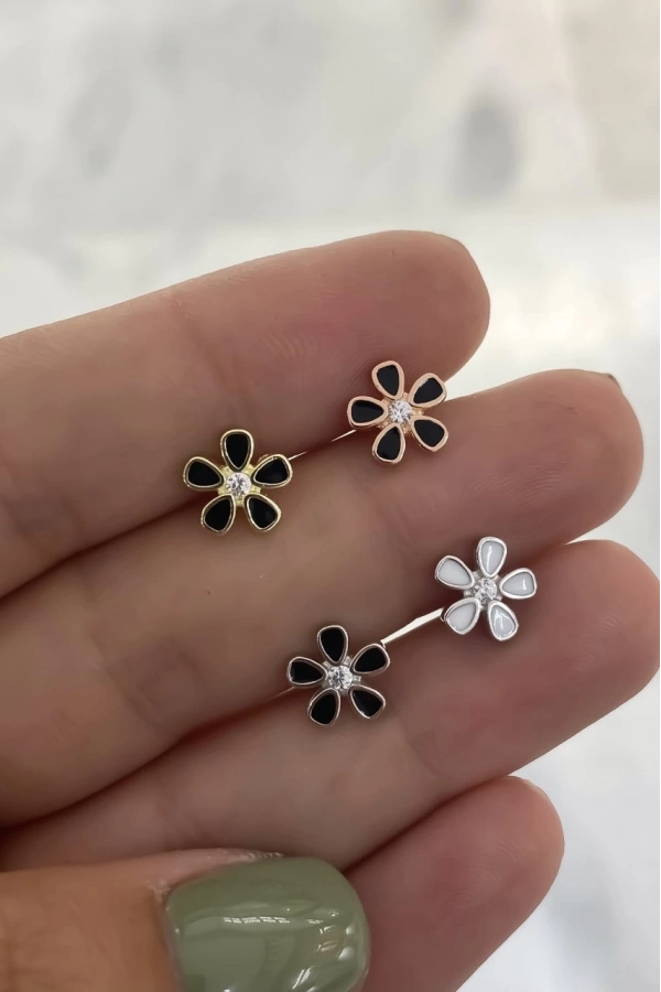 Mineli Çiçek Piercing Küpe