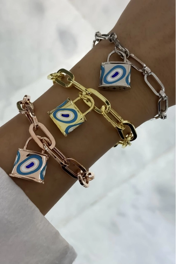 Mineli Kilit Ataç Zincirli Bileklik