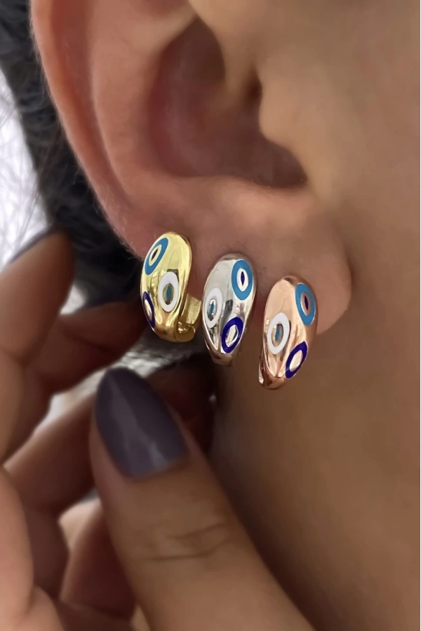 Mineli Nazar Detaylı Küpe