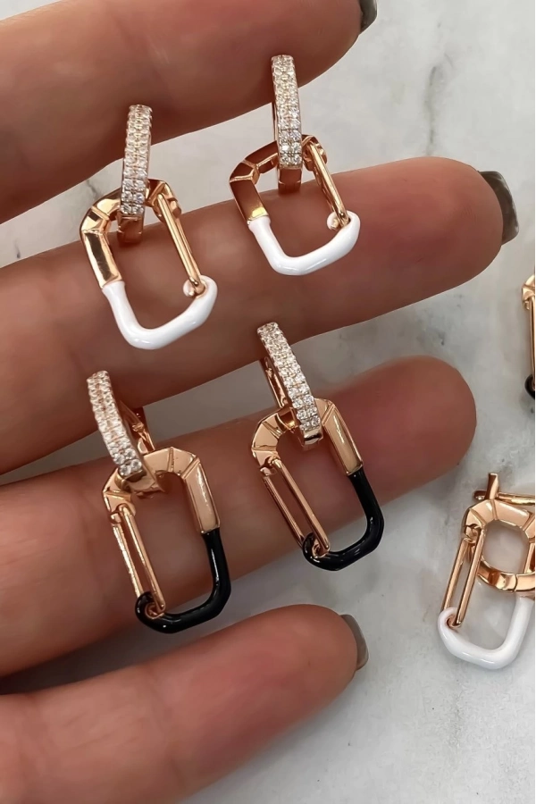 Mineli Taşlı Halka Küpe