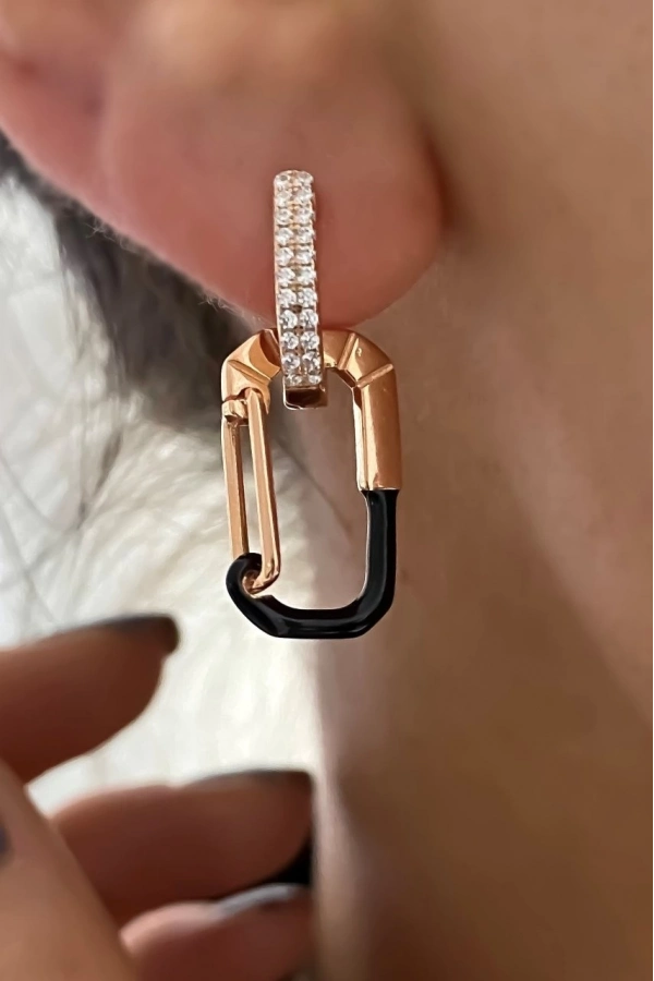 Mineli Taşlı Halka Küpe