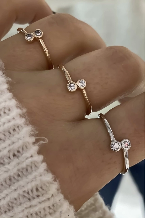 Minimal İki Taşlı Yüzük