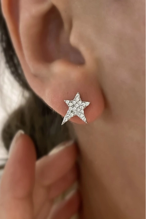 Minimal Taşlı Yıldız Küpe