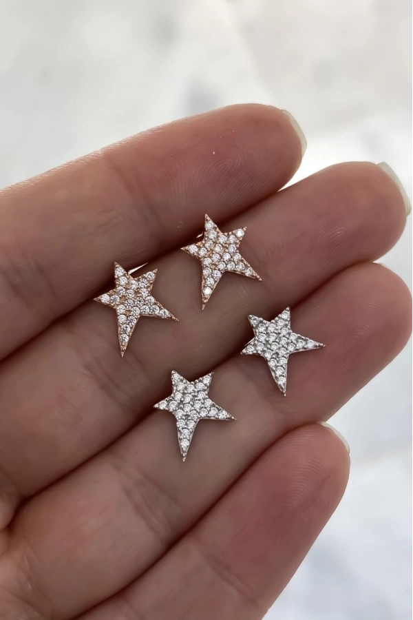 Minimal Taşlı Yıldız Küpe