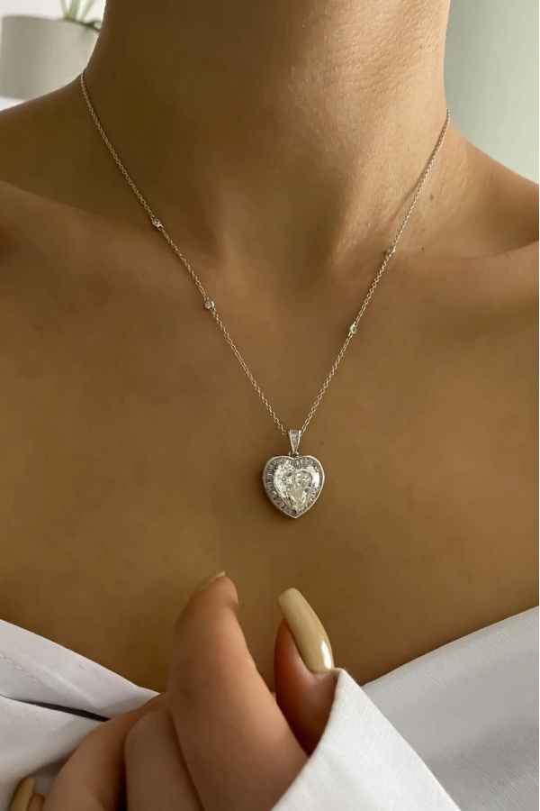 Mozanit Taşlı 12mm Kalp Kolye