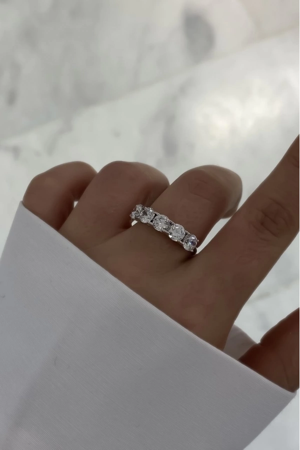 Mozanit Taşlı 5 mm Beştaş Yüzük