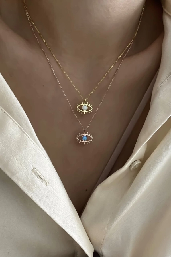 Opal Taşlı Göz Kolye